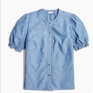 NWT JCrew Factory Chambray Puff Sleeve Ruffle Top 10